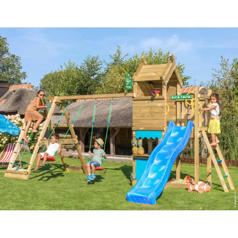 Jungle Gym Resort Legetårn Komplet Inkl  Klatremodul   Blå Rutschebane 804-087c2b
