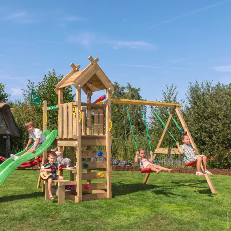 Jungle Gym Teepee Legetårn 275   300   454   Med  -swing Module 200   Grøn Rutsjebane