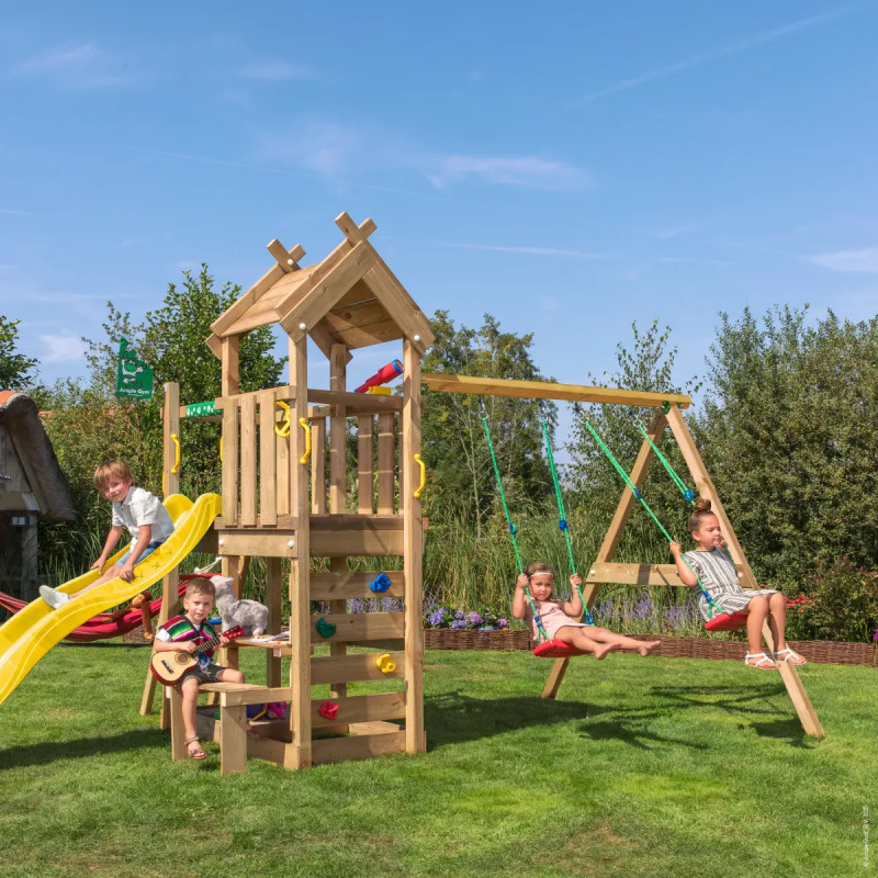 Jungle Gym Teepee Legetårn 275   300   454   Med  -swing Module 200   Gul Rutsjebane
