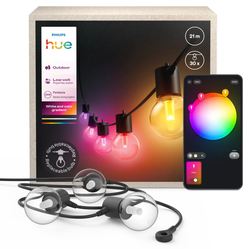 Philips Hue Festavia Globe Udendørs Lyskæde 21   Med 30 Pærer