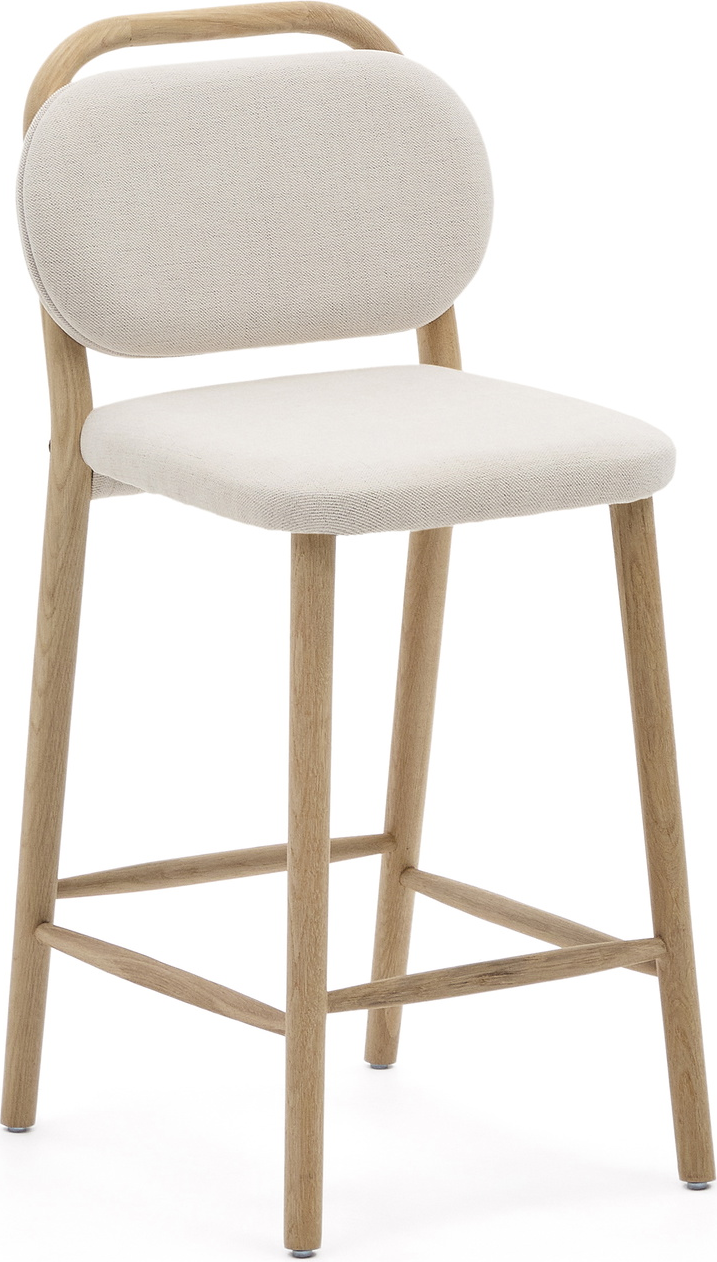Kave Home Helda Barstol Rustik   Olieret Egetræ Med Beige Stofpolstring H96   B46   D50