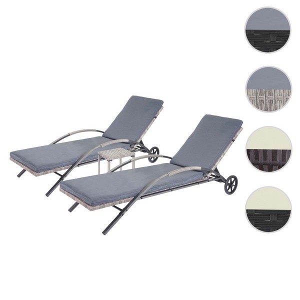 Polyrattan Solvogn   Solseng   Stk Grå Liggestol   Havebord