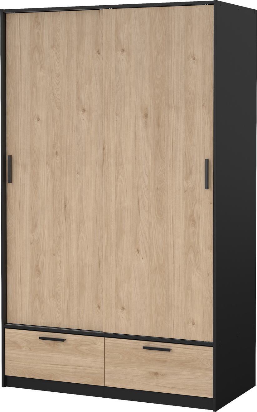 Garderobeskab Vesterholm Liva   Døre   Skuffer Mat Sort Jackson Hickory H200xb121xd60