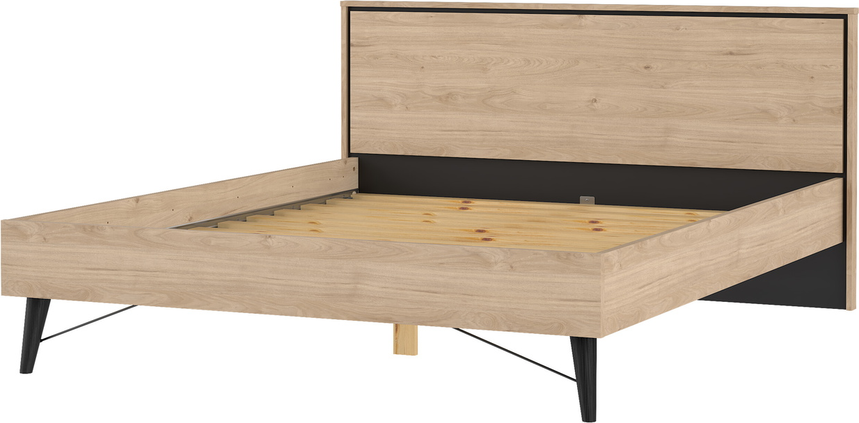 Sengeramme Til Dobbeltseng Vesterholm Askø 160x200   Med Lamelbund  Spånplade  Malede Metalben  Jackson Hickory