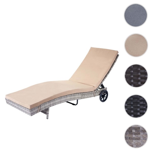 Polyrattan Solseng Grå Solvogn   Liggestol Med Beige Hynde