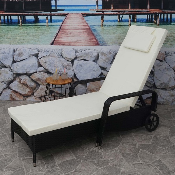 Polyrattan Aluminium Solseng Sort Luksus Solvogn   Liggestol